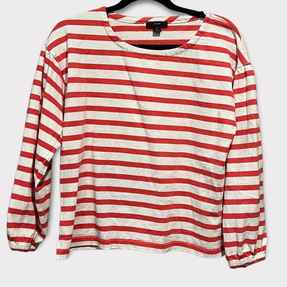 J. Crew white and coral striped puff sleeve with elastic wrist size S - Picture 10 of 10